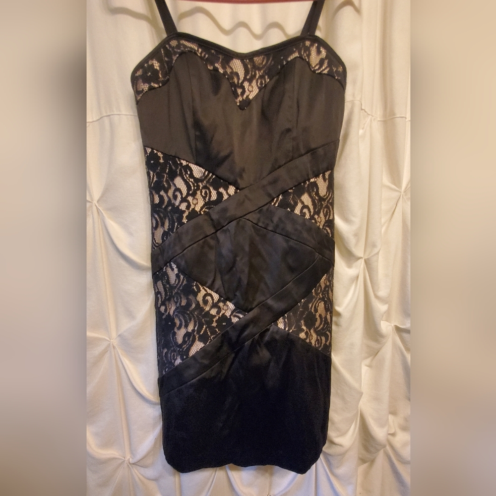 Black satin & lace dress. Size 7. Clean, non- smoking.